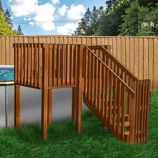 Above Ground swimming pool deck kit. Connect a deck to any size or shape above ground pool.