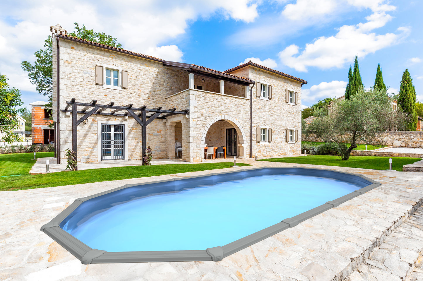 15' x 30' x 52" Steel 7" Frame Semi Inground Oval Pool