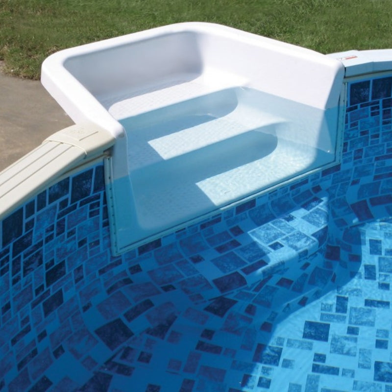 16' x 28' Oval Silver Interlude 8" Premium Resin Frame Salt Friendly Semi In-Ground Pool with In-Step & Package | 52"