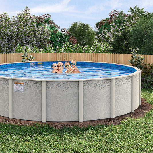8' Round Silver Interlude 8" Premium Resin Frame Salt Friendly Semi In-Ground Pool Package 54"